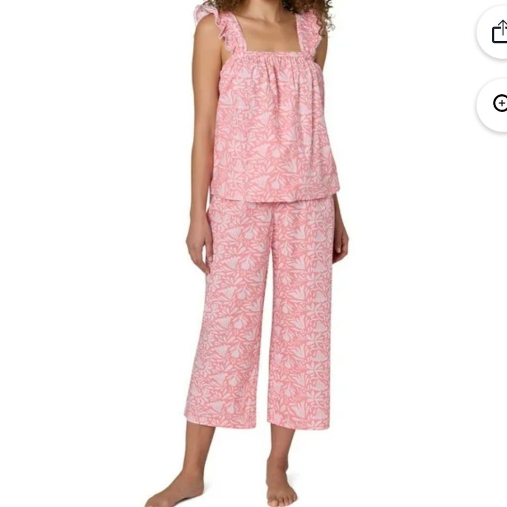 NWT LOFT SLEEP Pink Floral Pajama Set Size Large Cotton Mix